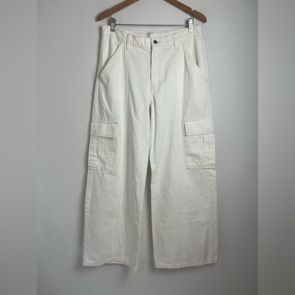 GAP Women's Ecru Wide Baggy Low Rise Cargo Jeans 100% Cotton Loose Size 31 - Picture 4 of 14